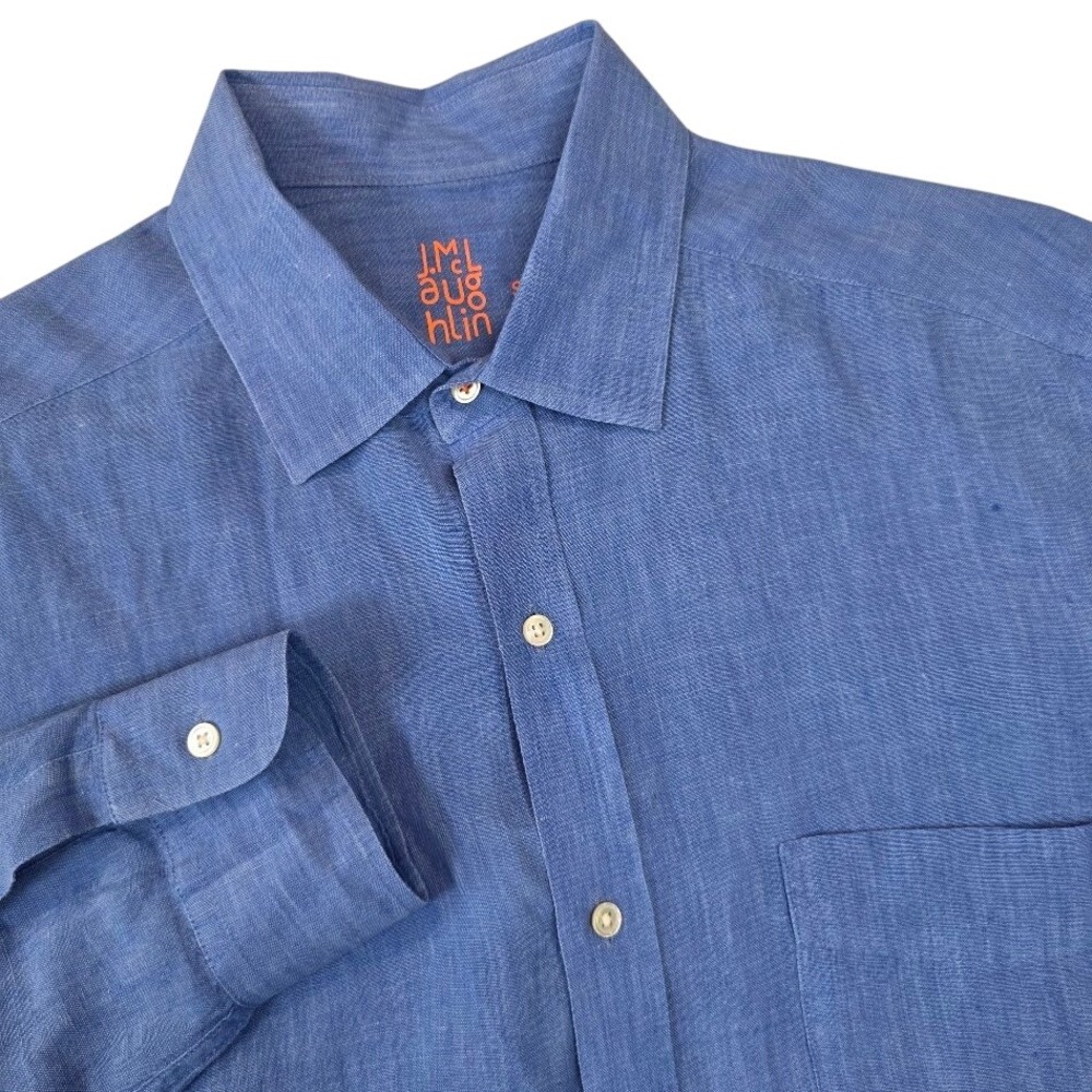 J.McLaughlin‎ Men's S 100% Linen Button Down Shirt Blue Long Sleeve Chest Pocket